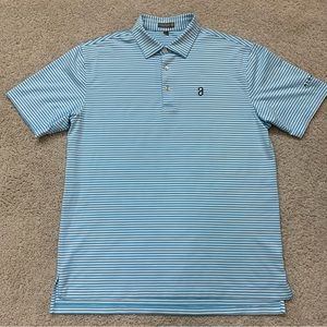 Men's PETER MILLAR Blue & White STRIPED Southern Comfort POLO Style GOLF SHIRT L